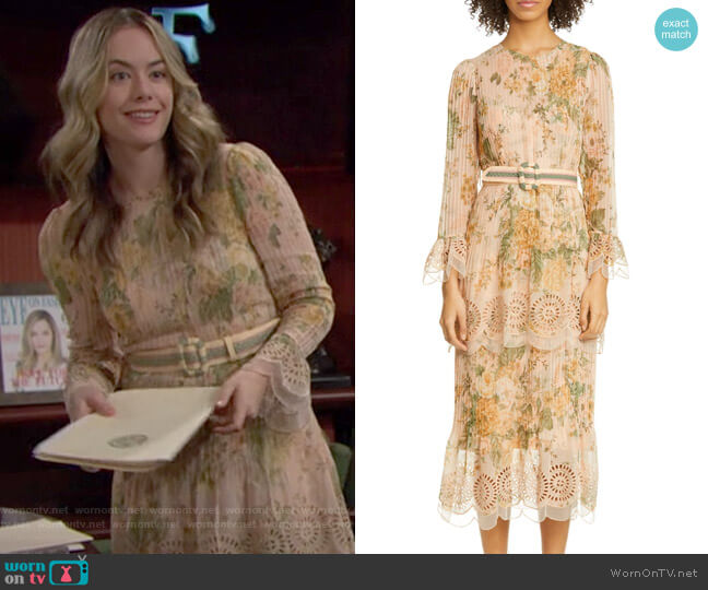 Zimmermann Amelie Dress in Peach Floral worn by Hope Logan (Annika Noelle) on The Bold and the Beautiful