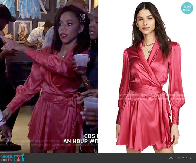 Zimmermann Silk Wrap Mini Dress in Magenta worn by Andrea Barnes (Kj Smith) on Tyler Perrys Sistas