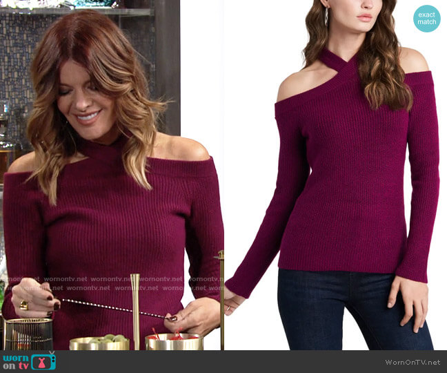 1.State Cross Neck Cold Shoulder Cotton Blend Sweater in Plum Fairy worn by Phyllis Summers (Michelle Stafford) on The Young and the Restless