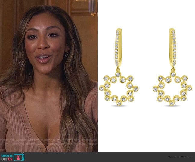 Brevani Diamond Bezel Dangle Earrings worn by Tayshia Adams on The Bachelorette