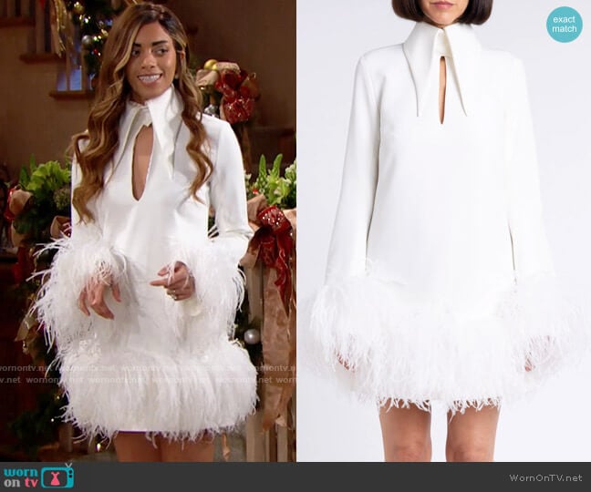 16Arlington Michelle Feather Trimmed Mini Dress worn by Zoe (Kiara Barnes) on The Bold and the Beautiful