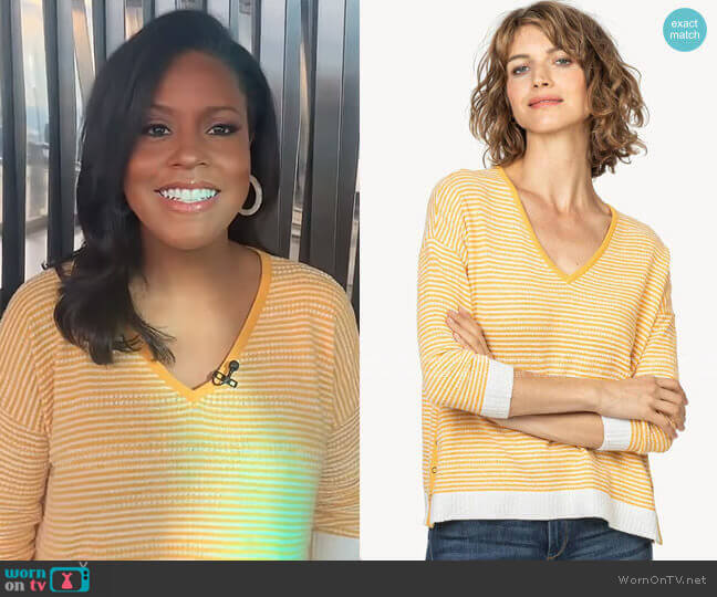 Lilla P 3/4 Sleeve Snap V-Neck Sweater worn by Sheinelle Jones on Today