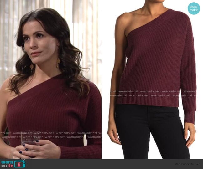360 Cashmere Lena One Shoulder Sweater worn by Chelsea Lawson (Melissa Claire Egan) on The Young and the Restless