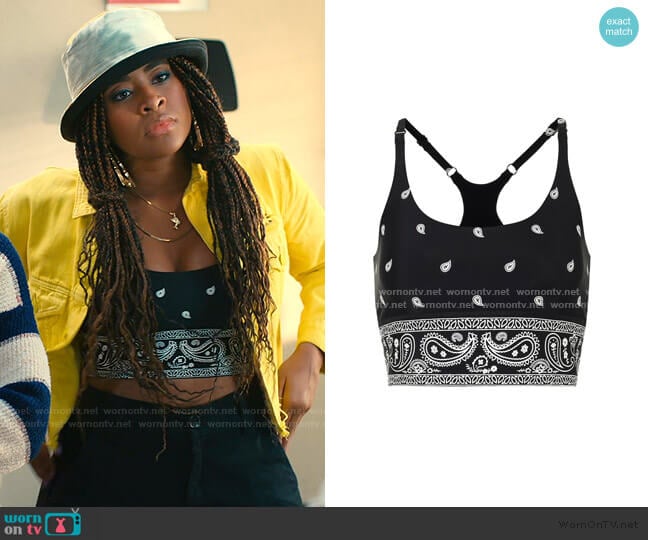 Adam Selman Sport Printed Sports Bra worn by Aisha (Alycia Pascual-Pena) on Saved By The Bell