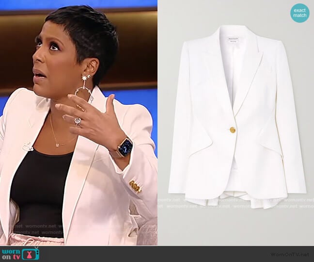 Alexander McQueen Wool-twill peplum blazer worn by Tamron Hall on Tamron Hall Show