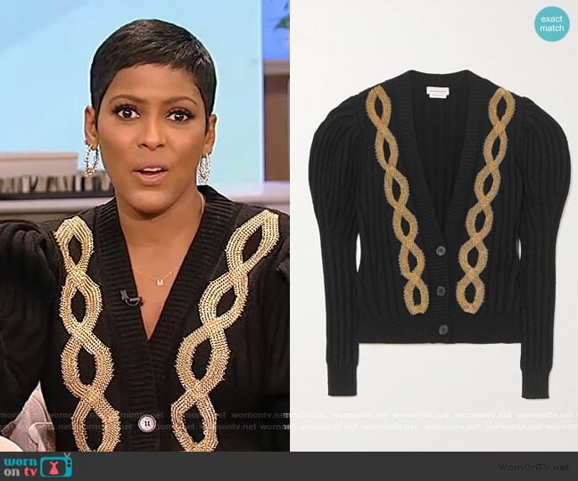 Alexander McQueen Embellished ribbed wool-blend cardigan worn by Tamron Hall on Tamron Hall Show