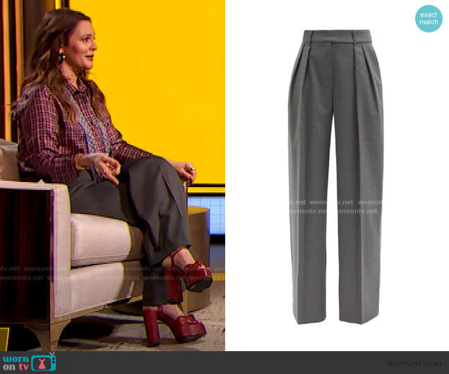 Alexandre Vauthier High-Rise Wide-Leg Trousers worn by Drew Barrymore on The Drew Barrymore Show