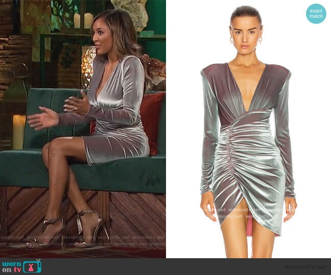 Alexandre Vauthier Velvet Ruched Mini Dress worn by Tayshia Adams on The Bachelorette