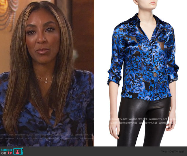 Alice + Olivia Eloise Blouse worn by Tayshia Adams on The Bachelorette
