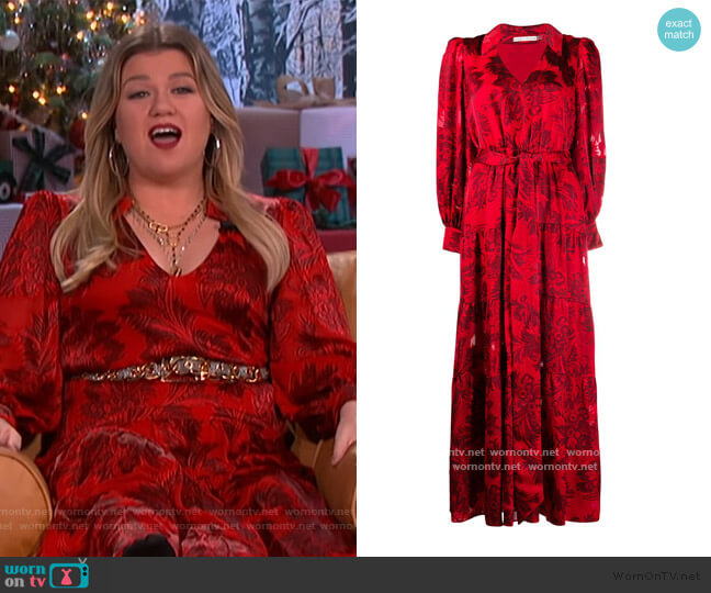 Alice + Olivia floral embroidered shirt dress worn by Kelly Clarkson on The Kelly Clarkson Show