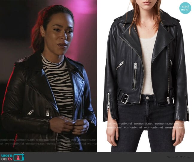 All Saints Balfern Leather Biker Jacket worn by Emily Lopez (Jessica Camacho) on All Rise
