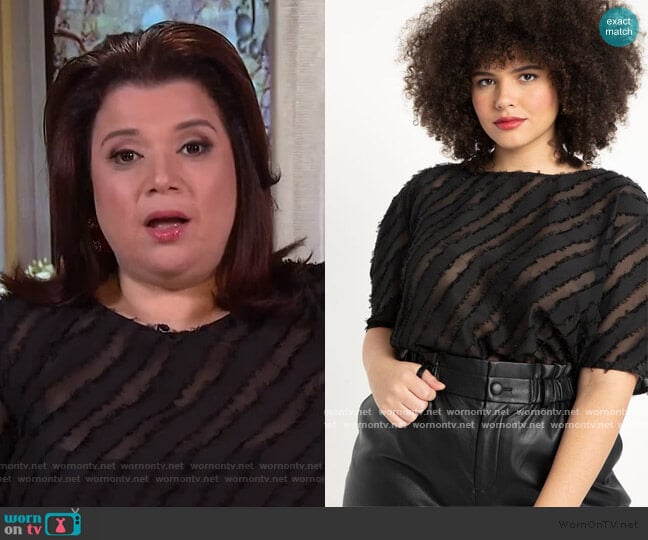 Eloquii Rounded Sleeve Jacquard Blouse worn by Ana Navarro on The View