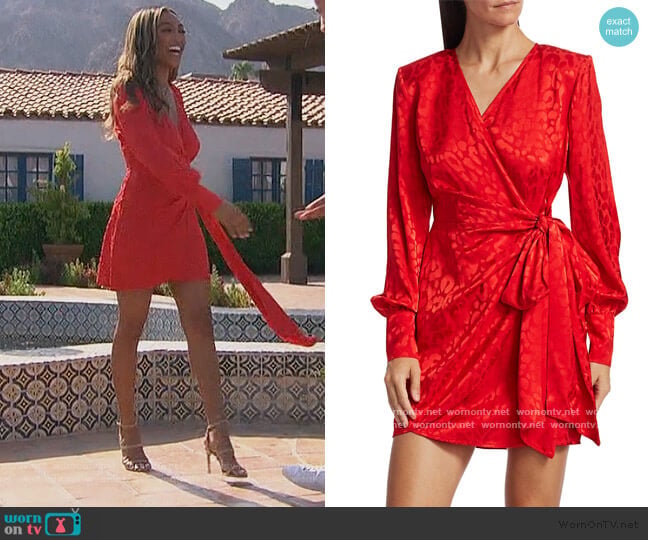 Andamane Carly Side-Bow Mini Wrap Dress worn by Tayshia Adams on The Bachelorette