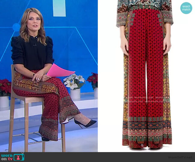 Alice + Olivia Athena Pattern Mix Wide Leg Pants worn by Savannah Guthrie on Today