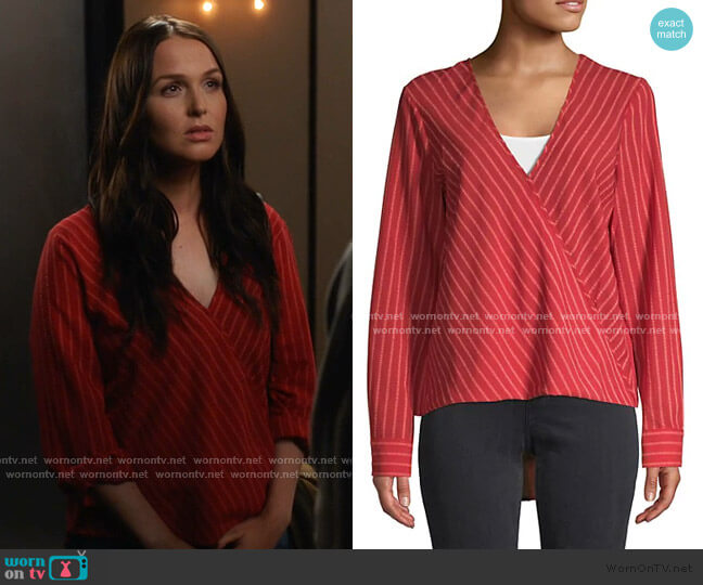 Bcbgmaxazria Striped Wrap Top worn by Jo Wilson (Camilla Luddington) on Greys Anatomy