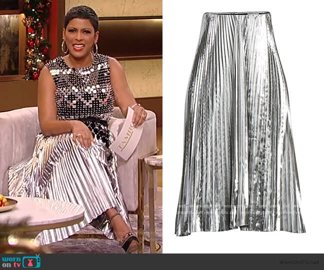 Balenciaga Pleated Metallic Midi Skirt worn by Tamron Hall on Tamron Hall Show