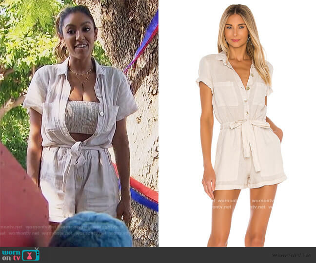 Bella Dahl Rolled Hem Utility Romper worn by Tayshia Adams on The Bachelorette