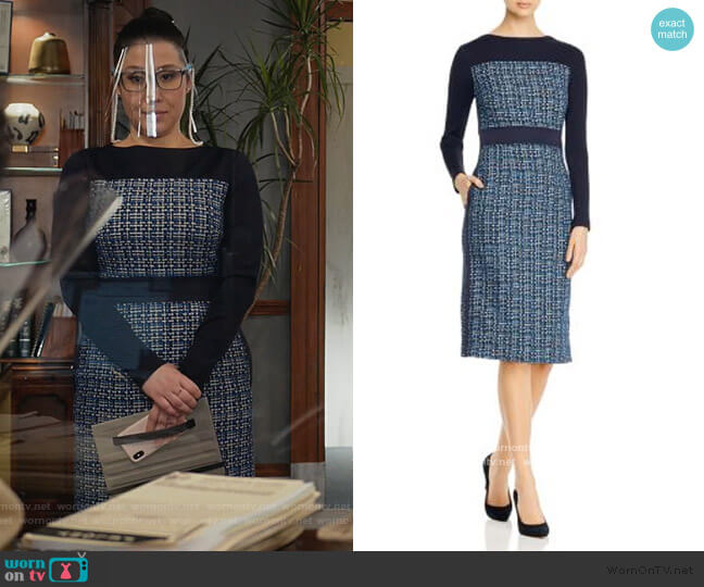 BOSS Danopus Colorblocked Tweed Dress worn by Sherri Kansky (Ruthie Ann Miles) on All Rise