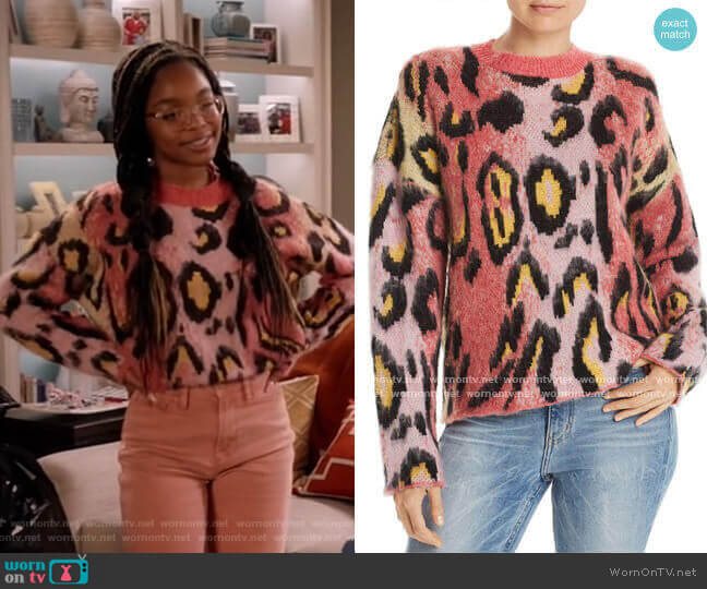 Aqua Brushed Leopard Print Sweater worn by Diane Johnson (Marsai Martin) on Black-ish
