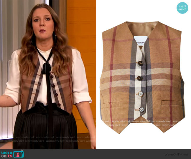 Burberry Check Crop Vest worn by Drew Barrymore on The Drew Barrymore Show