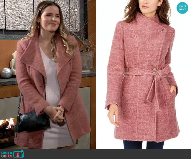 Calvin Klein Belted Toggle Wrap Coat worn by Sasha Gilmore (Sofia Mattsson) on General Hospital