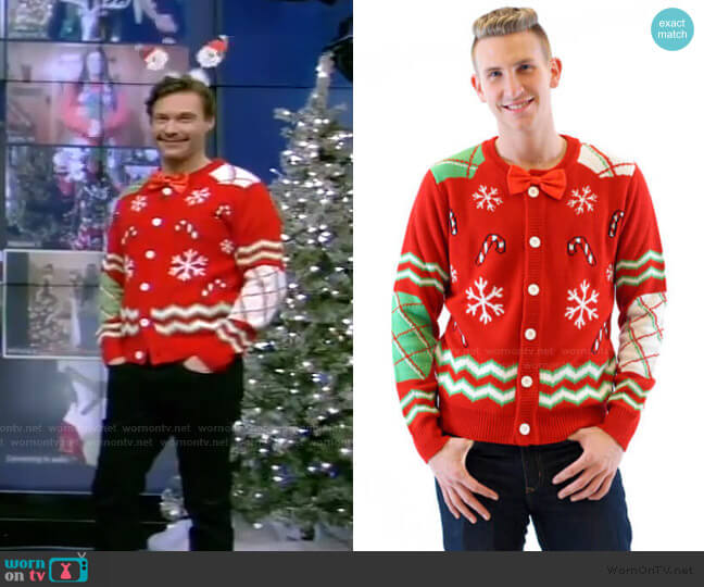 Ugly Christmas Sweater Candy Canes and Snowflakes Button Up Ugly Christmas Sweater with Bowtie