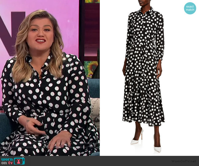 Carolina Herrera Polka-Dot Tie-Waist Shirtdress worn by Kelly Clarkson on The Kelly Clarkson Show