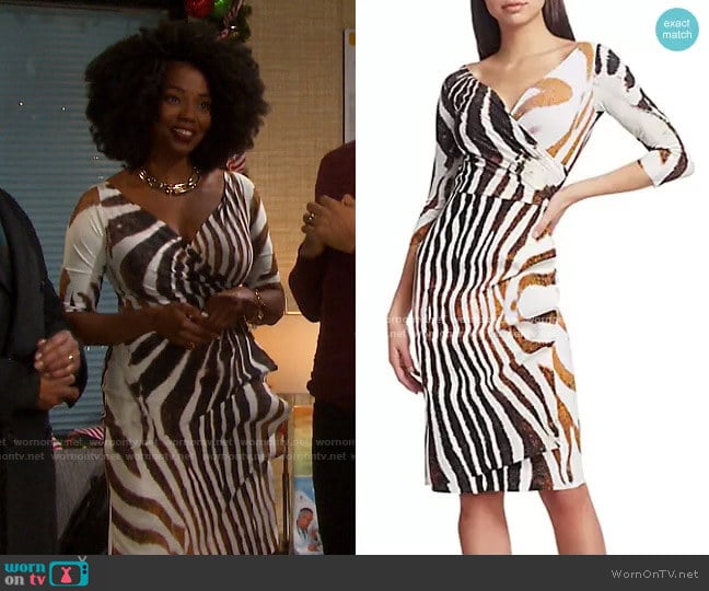 Chiara Boni La Petite Robe Florien Zebra Print Dress worn by Valerie Grant (Vanessa Williams) on Days of our Lives
