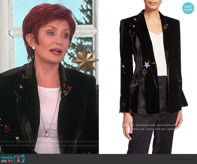 Cinq a Sept Estelle Velvet Star-Embroidered Blazer worn by Sharon Osbourne on The Talk