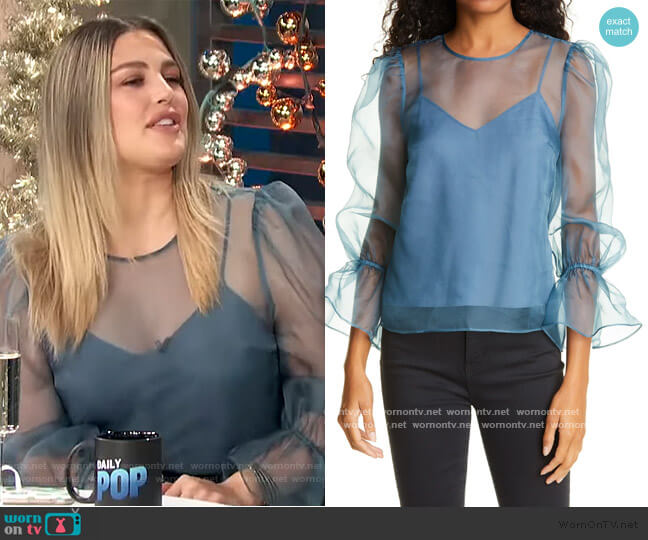 Cinq a Sept Mae Long Puff-Sleeve Tulle Silk Blouse worn by Carissa Loethen Culiner on E! News