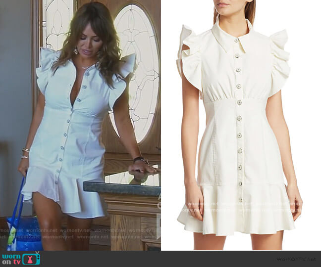 Cinq a Sept Yvette Ruffle Shirtdress worn by Kelly Dodd on The Real Housewives of Orange County