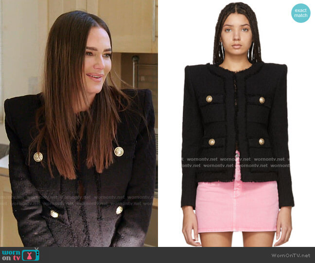 Balmain Collarless Tweed Jacket worn by Meredith Marks on The Real Housewives of Salt Lake City
