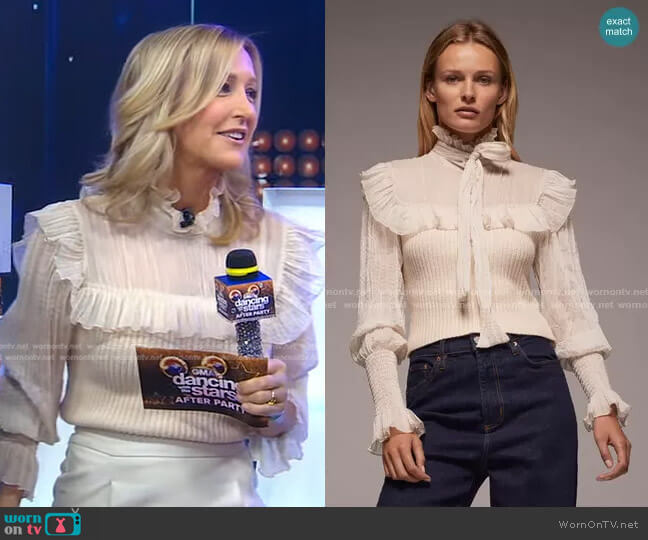 Zara Combination Knit Sweater worn by Lara Spencer on Good Morning America