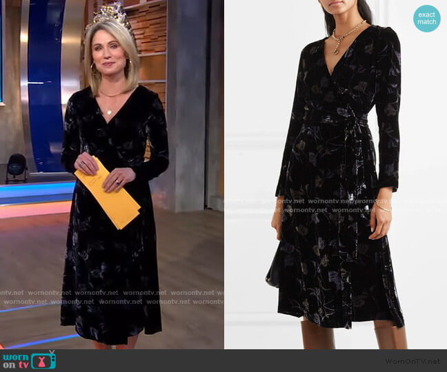 Diane von Furstenberg Tilla Floral-Print Velvet Wrap Dress worn by Amy Robach on Good Morning America
