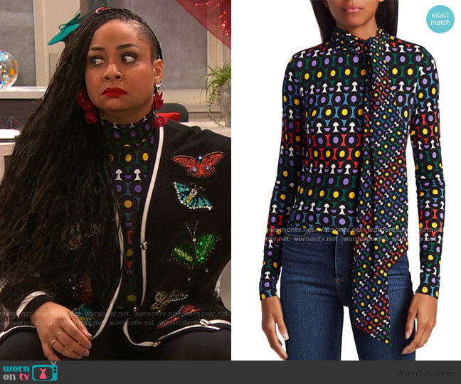 Alice + Olivia Delaina Tie-Neck Top worn by Raven Baxter (Raven-Symoné) on Ravens Home