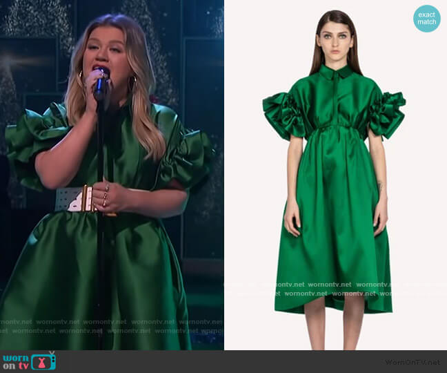 Dice Kayek Petal Sleeve Midi Dress worn by Kelly Clarkson on The Kelly Clarkson Show