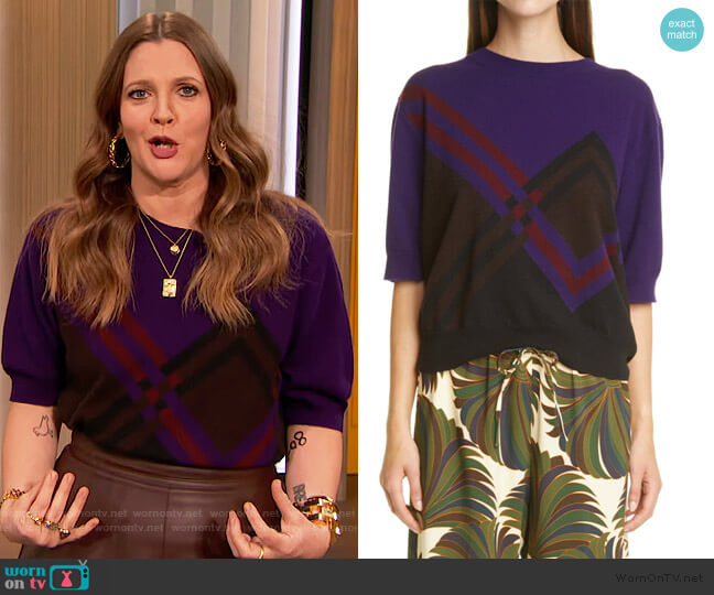 Dries Van Noten Cashere Sweater worn by Drew Barrymore on The Drew Barrymore Show