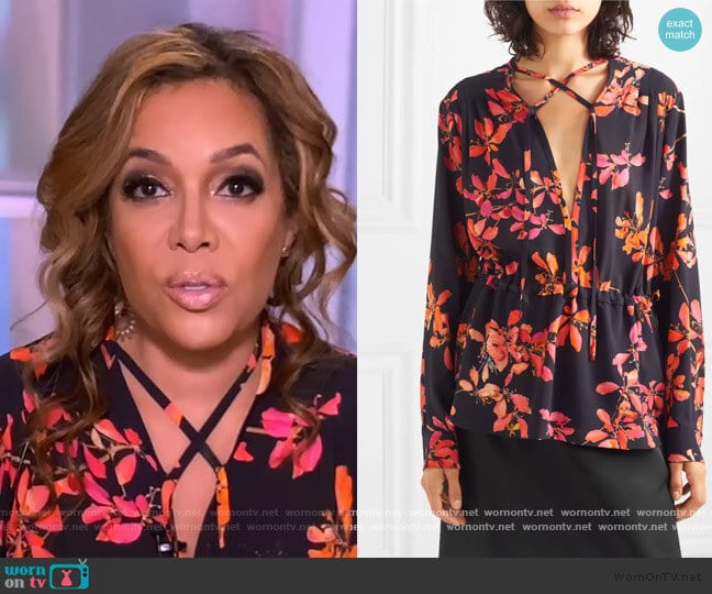Dries Van Noten Gathered floral-print crepe de chine blouse worn by Sunny Hostin on The View