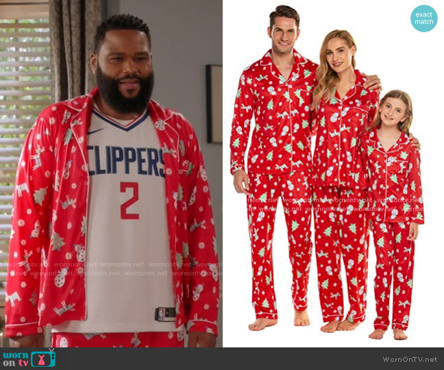 Ekouaer Christmas Family Matching Pajamas worn by Andre Johnson (Anthony Anderson) on Black-ish