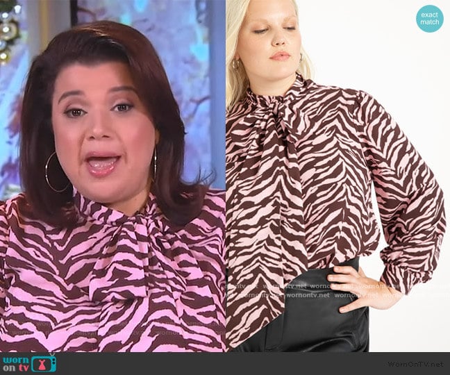 Eloquii Printed Blouse with Tie Neck worn by Ana Navarro on The View