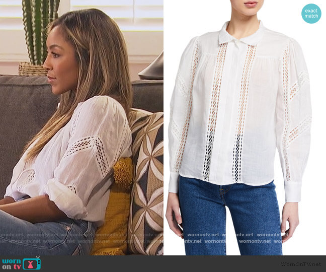 Frame Paneled Lace Button-Up Top worn by Tayshia Adams on The Bachelorette