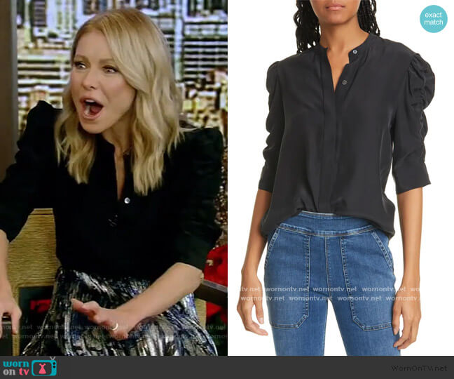 Frame Shirred-Sleeve Silk Shirt worn by Kelly Ripa on Live with Kelly and Mark