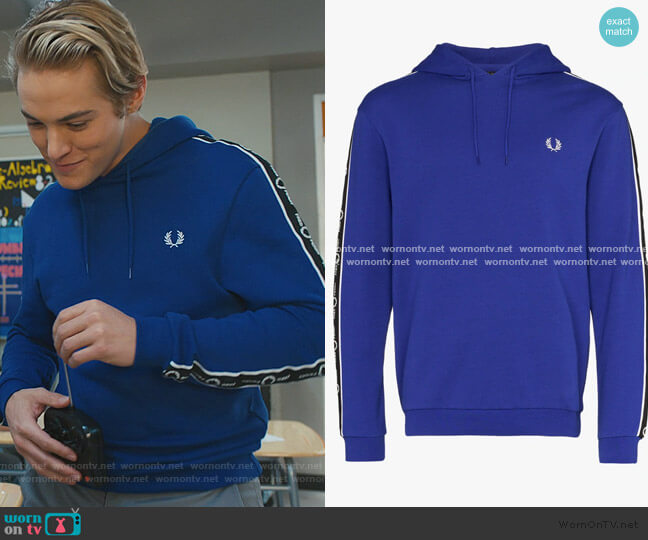Fred Perry Logo Tape Cotton Hoodie worn by Mac Morris (Mitchell Hoog) on Saved By The Bell