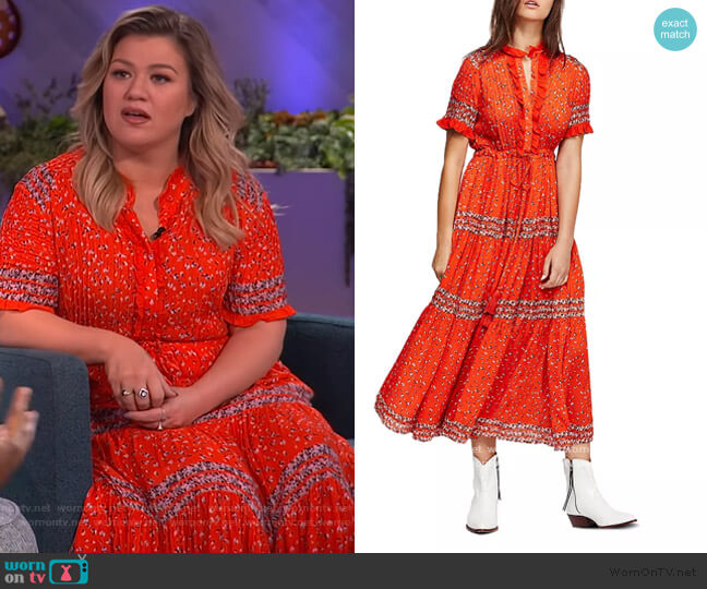 Free People Rare Feeling high-neck floral-print woven midi dress worn by Kelly Clarkson on The Kelly Clarkson Show