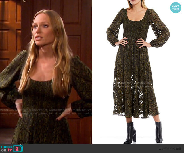 French Connection Aury Square Neck Smock Midi Dress worn by Abigail Deveraux (Marci Miller) on Days of our Lives
