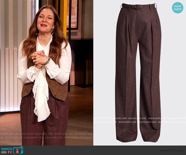 Gabriela Hearst Vargas Belted Wool Pants worn by Drew Barrymore on The Drew Barrymore Show