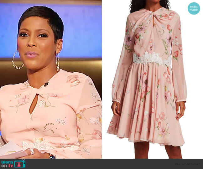 Giambattista Valli Floral Keyhole Long Sleeve Silk Dress worn by Tamron Hall on Tamron Hall Show