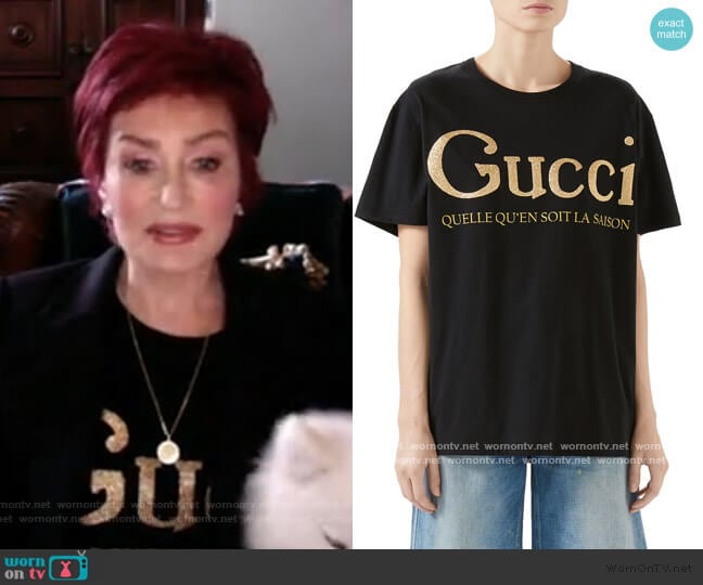 Gucci Short-Sleeve Jersey Quelle Qu'En Soit La Saison T-Shirt worn by Sharon Osbourne on The Talk
