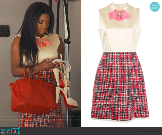 Gucci Bow Tweed Skirt Dress worn by Kenya Moore on The Real Housewives of Atlanta