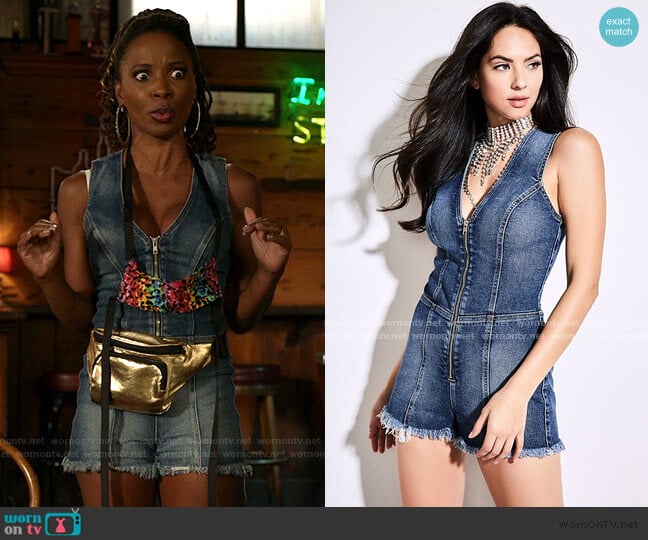 Guess Raw Edge Denim Romper worn by Veronica Fisher (Shanola Hampton) on Shameless